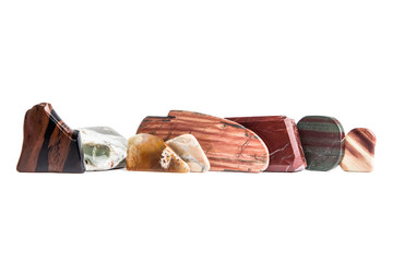 Semi-precious stones and minerals on a white background