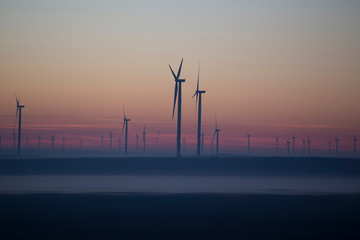 Obraz premium wind turbines at sunset