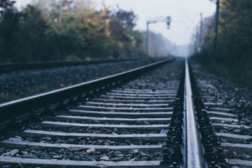 Fototapeta premium Railroad tracks stretching into the distance