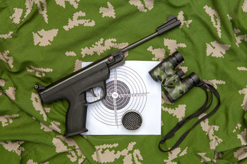 Air gun, target, binoculars, von khaki