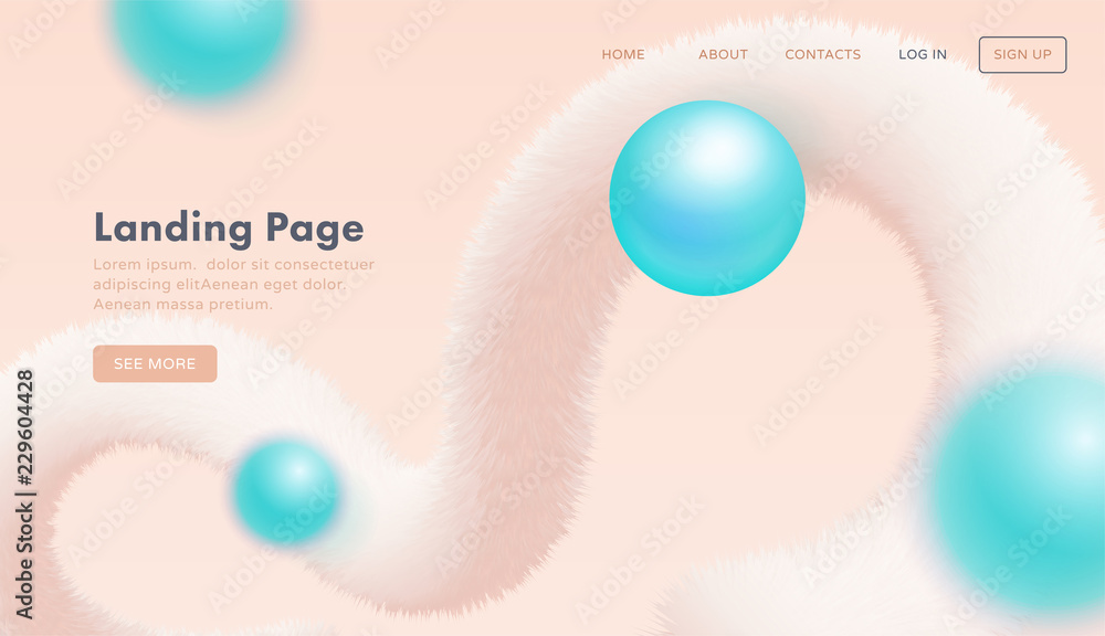 Poster trendy abstract landing page template for websites, or apps with dynamic spiral fluffy tinsel flow a