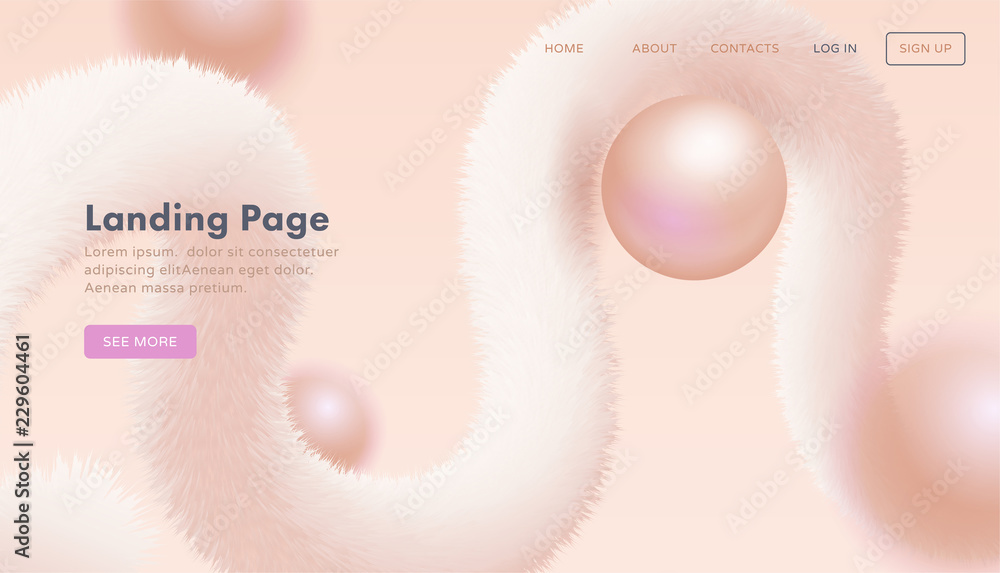 Aufkleber trendy abstract landing page template for websites, or apps with dynamic spiral fluffy tinsel flow a