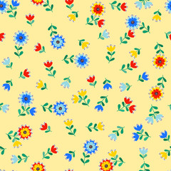 Amazing seamless floral pattern with bright colorful small flowers. Folk style millefleurs. Elegant template for fashion prints. 