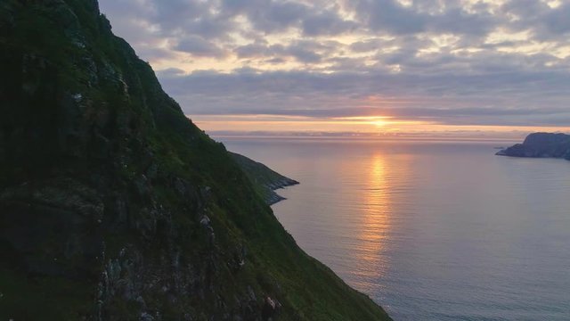 Drone Captures the Setting Sun at Hoddevik Beach