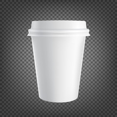Paper coffee cup icon isolated on black transparent background. Vector illustration. Coffee drinking cup. Vector illustration.