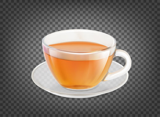 Tea cup isolated over black transparent background. Vector illustration.