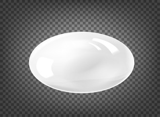 Oval white pearl isolated on black transparent background. Vector illustration.