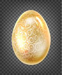 Golden egg with golden fantasy texture isolated on black transparent background. Vector illustration.