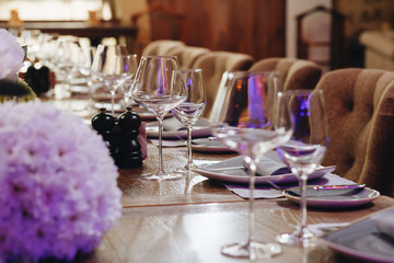Table setting for dining at a high end wedding..
