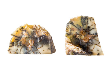 Semi-precious stones and minerals on a white background