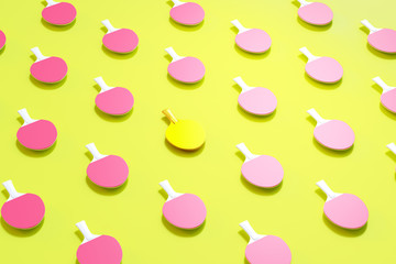 Vivid colorful 3d rendering table tennis background.There's a golden table tennis in the middle, the concept of the focal point and focus.