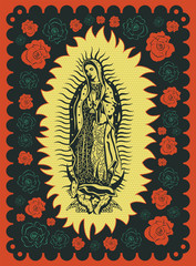 Virgin of Guadalupe vintage silk screen style poster illustration