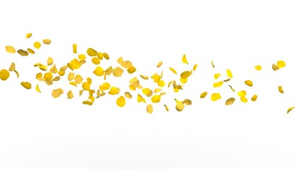 The petals of a yellow rose fly far into the distance