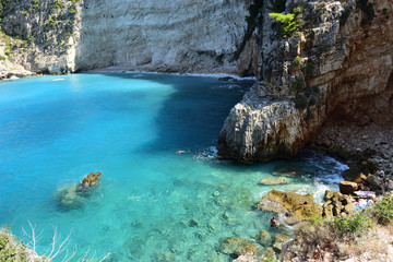 The turquoise waters of the Ionian Sea at the Filipoi Beach, Zakynthos Island, Greece