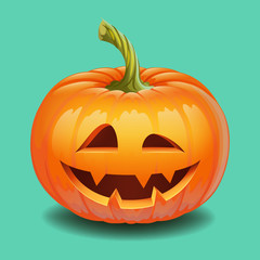 Halloween pumpkin face - creepy smile Jack o lantern, autumn holidays banner. Jack o lantern icon emotion. Vector illustration.