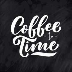 Hand lettering quote with sketch for coffee shop or cafe. Hand drawn vintage typography phrase, isolated on chalk background