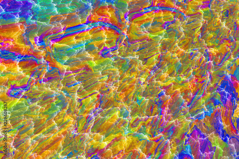 Poster complex multicolored pattern of crystalline mineral surface. digital artwork. fractal graphics.