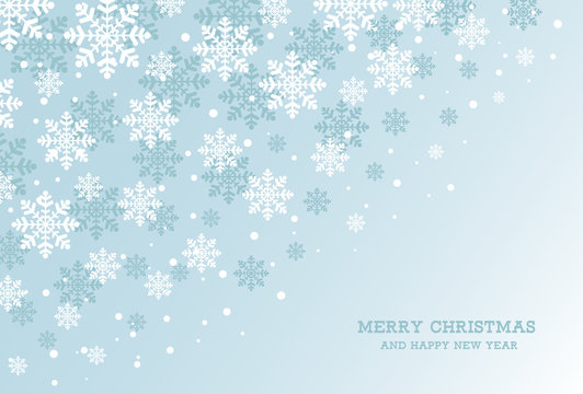 Merry Christmas and Happy New Year card with snowflakes. Vector illustration.