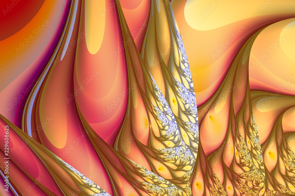 Poster wavy abstract pattern with large influxes. bright colors and highlights. digital artwork. fractal gr