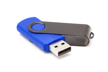 USB flash drive, memory card on white background