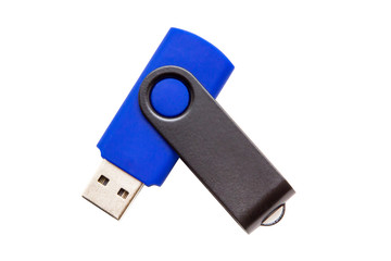 USB flash drive, memory card on white background