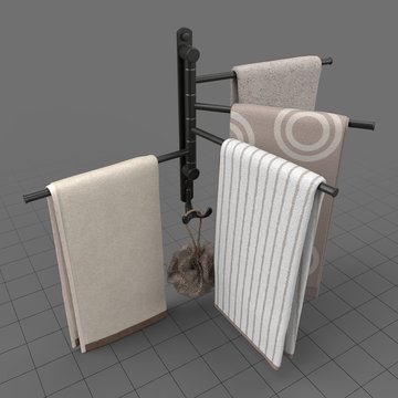 Towels hanging on modern towel rack