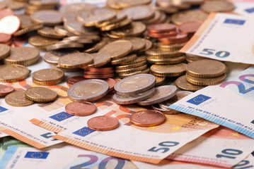 Euro banknotes,coins