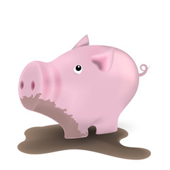 piggy in the mud, standing in a dirty puddle. Vector