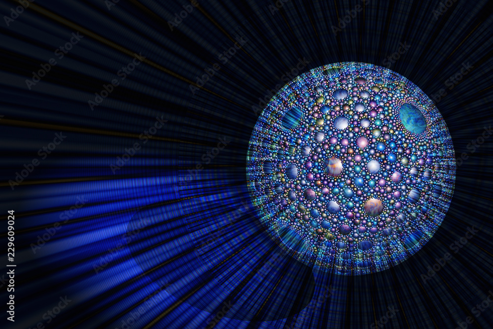 Poster beaming shiny sphere with a spherical pattern. glossy surface with shadows and reflections. digital 