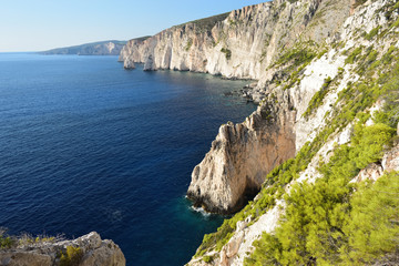 Rocky coastline of Zakynthos Island seen from the pine forests above