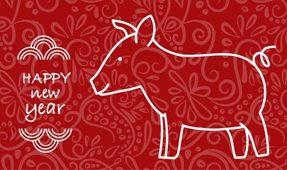 Red paper cut pig zodiac and money sign isolate on white background vector design