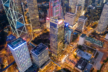 Business district in Hong Kong at night