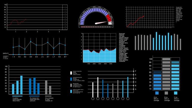 PNG Alpha.Infographic elements.Business stock market,bar charts and percentage data text code and speedometer.Template for HUD and infographic data.For exemple:Mask text and add your own data text.