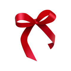 Decorative red bow with red ribbon. Vector bow for page decoration isolated on white
