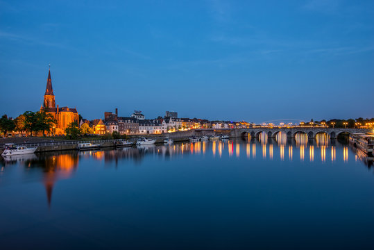 View on the river Meuse in Maastricht during the evening