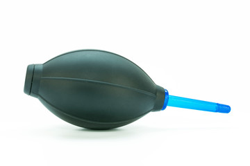 black rubber pear enema for dusting photographic equipment on a white background