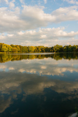 Autumn view of lake with forest