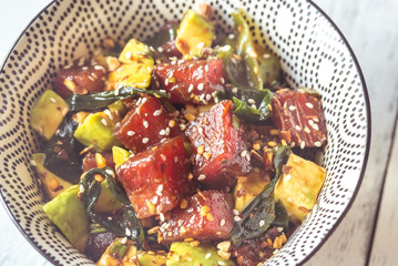 Bowl of poke - traditional Hawaiian dish