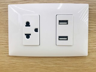 New wall outlet socket with USB 5V 2.1A included. For convenience, the mobile charger or smartphone in the concept of modern life.