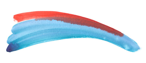 Bright orange and blue curved double brush stroke painted in watercolor on clean white background