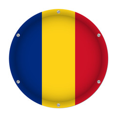 Fototapeta premium round metallic flag of Romania with screws