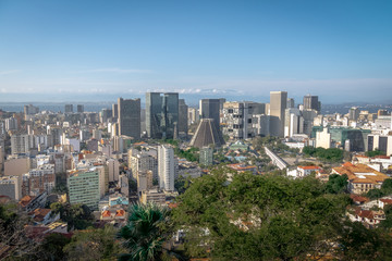 Fototapeta na wymiar Aerial view of downtown Rio de Janeiro skyline and Metropolitan Cathedral - Rio de Janeiro, Brazil