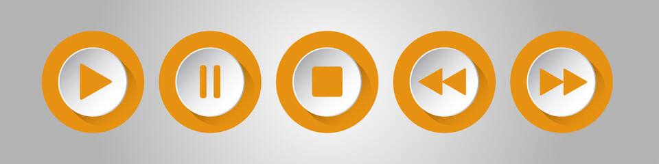 orange, white round music control buttons set