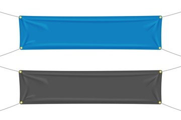 Black and blue textile banners with folds