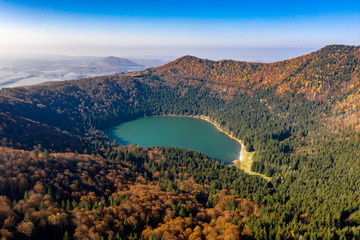 Aerial view of Saint Anna Lake in Tusnad  Romania