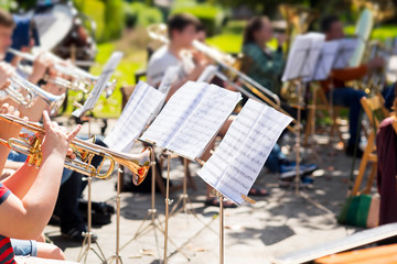 Naklejka premium koncert muzyki klasycznej orkiestry na świeżym powietrzu w parku