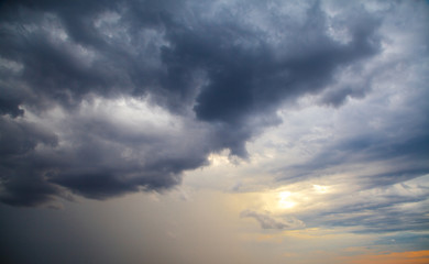the evening sky in the clouds at sunset