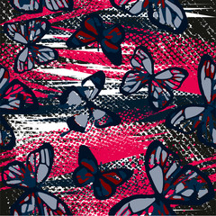 Butterflies seamless pattern for girls with bright stripes. Girlish print with bright butterfly.