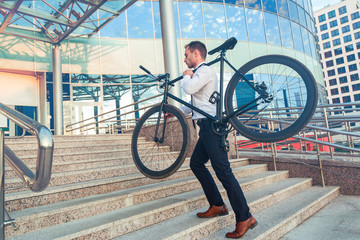 business man and his bicycle, concept bike go to work
