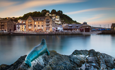 View into Looe Harbour at Sunset